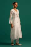 Shop Anantaa By Roohi Off White Silk, Chanderi Sequins, Cut Work, Cutdana Hand Kurta And Pant Set Online at Aza Fashions Shop_Anantaa By Roohi_Off White Silk, Chanderi Sequins, Cut Work, Cutdana Hand Kurta And Pant Set _Online_at_Aza_Fashions