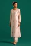 Shop_Anantaa By Roohi_Pink Silk, Chanderi Sequins, Cut Work, Embroidery Cutdana Kurta And Pant Set _Online_at_Aza_Fashions