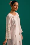 Anantaa By Roohi_Pink Silk, Chanderi Sequins, Cut Work, Embroidery Cutdana Kurta And Pant Set _at_Aza_Fashions