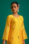 Buy_Anantaa by Roohi_Yellow Silk Chanderi Hand Embroidered Sequins Notched Kurta Pant Set 