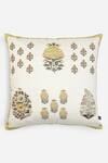 Buy_Ritu Kumar_Yellow Embroidery Kashmiri Booti Cushion With Filler _at_Aza_Fashions