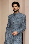 Shop Nitika Gujral Blue Matka Tussar Embroidered Resham Baroque Pattern Sherwani Set Online at Aza Fashions Shop_Nitika Gujral_Blue Matka Tussar Embroidered Resham Baroque Pattern Sherwani Set _Online_at_Aza_Fashions
