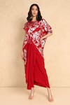 Buy_Style Junkiie_Red Georgette Embroidered Bloom Round High Low Wrap Tunic  _Online_at_Aza_Fashions