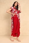 Shop_Style Junkiie_Red Georgette Embroidered Bloom Round High Low Wrap Tunic _Online_at_Aza_Fashions