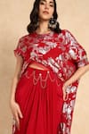 Style Junkiie_Red Georgette Embroidered Bloom Round High Low Wrap Tunic  _at_Aza_Fashions