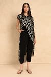 Buy_Style Junkiie_Black Georgette Embroidered Bloom Round Blossom High Low Wrap Tunic  _at_Aza_Fashions