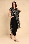 Style Junkiie_Black Georgette Embroidered Bloom Round Blossom High Low Wrap Tunic  _at_Aza_Fashions