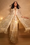 Shop_Style Junkiie_Cream Self Embroidered Fringe Duster Cape _Online_at_Aza_Fashions