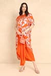 Buy_Style Junkiie_Orange Self Embroidered Georgette Metallic Round Pattern Overlap Tunic  _at_Aza_Fashions