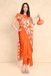 Style Junkiie_Orange Self Embroidered Georgette Metallic Round Pattern Overlap Tunic  _Online_at_Aza_Fashions