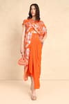 Shop_Style Junkiie_Orange Self Embroidered Georgette Metallic Round Pattern Overlap Tunic  _Online_at_Aza_Fashions