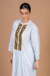 Kalakari by Akanksha_Blue Cotton Placement Gota Work Round Neck Placket Kurta With Pant _Online_at_Aza_Fashions