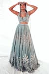 Shop_Payal & Zinal_Blue Organza Embellished Sequin Cut-out Marmoris Sunburst Lehenga With Blouse _Online_at_Aza_Fashions