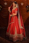 Buy_Payal & Zinal_Red Blouse And Lehenga Velvet Embroidery Pearls Aanchal Golden Beads Bridal Set_at_Aza_Fashions