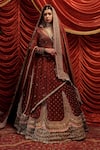 Buy_Payal & Zinal_Brown Lehenga Velvet Embroidery Pearls V Anmol Sequin Embellished Bridal Set _at_Aza_Fashions