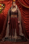 Payal & Zinal_Brown Lehenga Velvet Embroidery Pearls V Anmol Sequin Embellished Bridal Set _at_Aza_Fashions