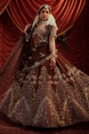 Buy_Payal & Zinal_Brown Blouse And Lehenga Velvet Embroidery Katha Chevron Bloom Bridal Set_at_Aza_Fashions