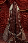 Shop_Payal & Zinal_Brown Blouse And Lehenga Velvet Embroidery Katha Chevron Bloom Bridal Set_at_Aza_Fashions
