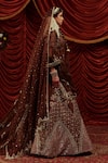 Payal & Zinal_Brown Blouse And Lehenga Velvet Embroidery Katha Chevron Bloom Bridal Set_Online_at_Aza_Fashions
