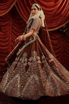 Buy_Payal & Zinal_Brown Blouse And Lehenga Velvet Embroidery Katha Chevron Bloom Bridal Set_Online_at_Aza_Fashions