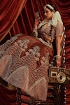 Shop_Payal & Zinal_Brown Blouse And Lehenga Velvet Embroidery Katha Chevron Bloom Bridal Set_Online_at_Aza_Fashions