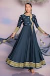 Buy_Madzin_Blue Chanderi Hand Embroidery Gota Round Bodice Anarkali Set _at_Aza_Fashions