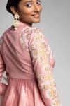 Buy_Madzin_Pink Chanderi Hand Embroidery Floral Deep V Neck Yoke Anarkali Set _Online_at_Aza_Fashions