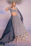 Buy_Madzin_Blue Georgette, Organza, Silk Embroidery, Floral Hand Bridal Lehenga Set _at_Aza_Fashions