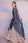 Shop_Madzin_Blue Georgette, Organza, Silk Embroidery, Floral Hand Bridal Lehenga Set _at_Aza_Fashions