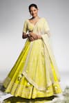 Buy_Madzin_Green Georgette, Organza, Silk, Cotton Zardozi Floral Hand Bridal Lehenga Set _at_Aza_Fashions