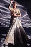 Shop_Madzin_White Organza, Silk, Cotton Gota Patti, Hand Embroidered Bridal Lehenga Set _at_Aza_Fashions