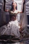 Shop_Madzin_White Organza, Silk, Cotton Gota Patti, Hand Embroidered Bridal Lehenga Set _Online_at_Aza_Fashions