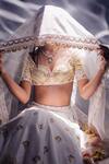Madzin_White Organza, Silk, Cotton Gota Patti, Hand Embroidered Bridal Lehenga Set _at_Aza_Fashions