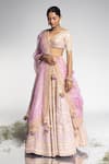 MADZIN_Purple Georgette Hand Embroidery Flower Vine Bridal Lehenga Cape Dupatta Set _Online_at_Aza_Fashions