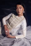 MADZIN_White Butterfly Net Hand Embroidery Aari Round Jacket With Pant _at_Aza_Fashions