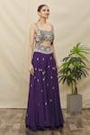 Buy_Samyukta Singhania_Purple Crepe Embroidery Bead Scallop V Neck Front Cut Out Jumpsuit _Online_at_Aza_Fashions