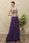 Shop_Samyukta Singhania_Purple Crepe Embroidery Bead Scallop V Neck Front Cut Out Jumpsuit _Online_at_Aza_Fashions