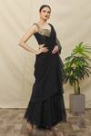 Samyukta Singhania_Black Georgette Embroidery Mirror Square Ruffle Pre-draped Saree With Blouse _Online_at_Aza_Fashions