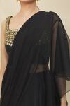 Shop_Samyukta Singhania_Black Georgette Embroidery Mirror Square Ruffle Pre-draped Saree With Blouse _Online_at_Aza_Fashions