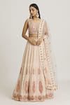 Samyukta Singhania_Cream Blouse Silk Embroidered Sequin Round Floral Lehenga Set _Online_at_Aza_Fashions