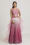 Khwaab by Sanjana Lakhani_Pink Blouse Silk Embroidered Sequin Round And Mirror Lehenga Set_Online_at_Aza_Fashions