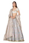 Buy_Abhinav Mishra_Multi Color Lehenga And Dupatta- Chanderi Printed Geometric-floral Bridal Set_at_Aza_Fashions