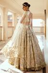 Shop_Abhinav Mishra_Beige Net Embroidered Mirror Leaf Floral Bridal Lehenga Set_at_Aza_Fashions