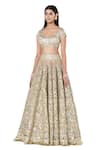 Abhinav Mishra_Beige Net Embroidered Mirror Leaf Floral Bridal Lehenga Set_Online_at_Aza_Fashions