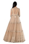 Shop_Abhinav Mishra_Beige Anarkali- Organza Embroidered Mirror Plunged V Tiered Jacket And Set_at_Aza_Fashions