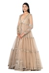 Buy_Abhinav Mishra_Beige Anarkali- Organza Embroidered Mirror Plunged V Tiered Jacket And Set_Online_at_Aza_Fashions