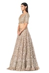 Abhinav Mishra_Grey Blouse- Net Embellished Mirror V Chevron Pattern Work Bridal Lehenga Set_Online_at_Aza_Fashions