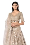 Abhinav Mishra_Grey Blouse- Net Embellished Mirror V Chevron Pattern Work Bridal Lehenga Set_at_Aza_Fashions