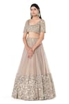 Buy_Abhinav Mishra_Grey Net Embroidered Mirror Scoop Pleated Bridal Lehenga Set_Online_at_Aza_Fashions