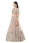 Abhinav Mishra_Grey Net Embroidered Mirror Scoop Pleated Bridal Lehenga Set _at_Aza_Fashions